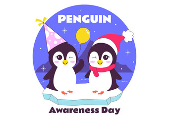 Penguin Awareness Day Vector Illustration on January 20, Featuring Penguins and an Iceberg to Promote Animal Conservation on a Flat Background