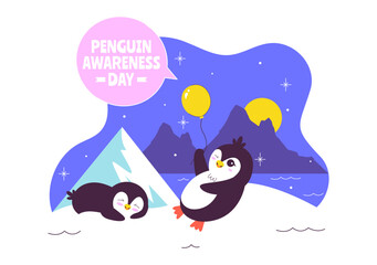 Penguin Awareness Day Vector Illustration on January 20, Featuring Penguins and an Iceberg to Promote Animal Conservation on a Flat Background