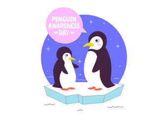 Penguin Awareness Day Vector Illustration on January 20, Featuring Penguins and an Iceberg to Promote Animal Conservation on a Flat Background