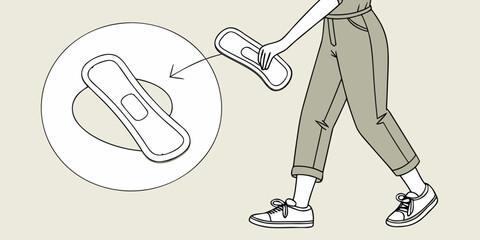 Woman walking while holding a reusable pad with casual style  