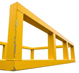 Heavy-duty yellow industrial steel frame for machine safety isolated on transparent background