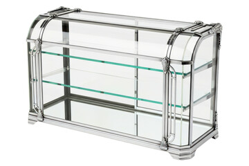 Ornate vintage-style glass and silver bakery display case isolated on transparent background