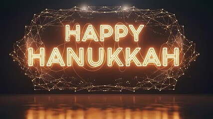 Happy Hanukkah greeting card animation. Glowing neon sign for Hanukkah celebration, religious holiday event, jewish culture festivity, festival promotion, and holiday sales.