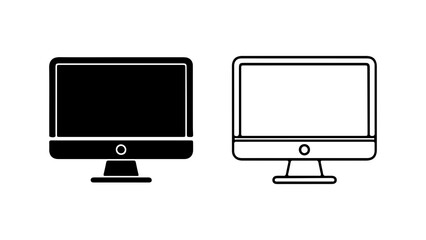 Computer monitors with black and white outlines with transparent background