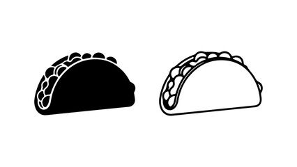 Taco outline and solid shapes with transparent background