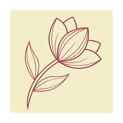 Minimalist red tulip outline with leaves on a pale yellow background flower floral