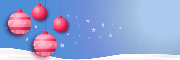 Christmas ball background sky blue color banner  ornaments