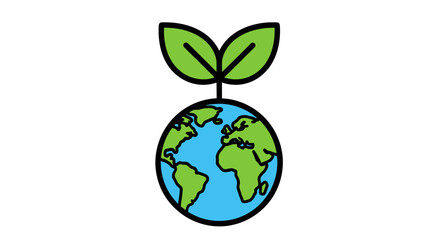 Illustrative concept of a vibrant green sprout emerging from the planet Earth, symbolizing environmental growth and sustainability