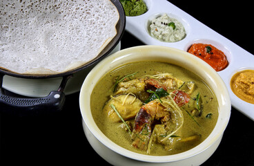 South Indian Prawn coconut milk curry with Appam