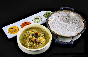 South Indian Prawn coconut milk curry with Appam