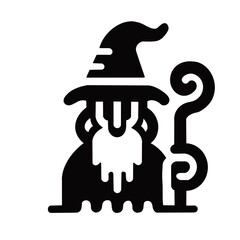 Black and white illustration logo of a wizard