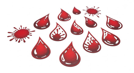 Vibrant red blood drop and splatter shapes create a dramatic, attention grabbing visual for medical or horror themes.