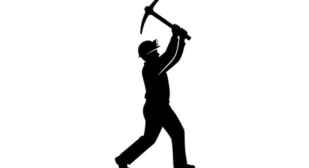 Silhouette of a Miner Swinging a Pickaxe with Determination and Focus.