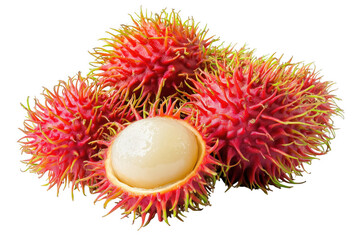 Exotic spiky fruit with white flesh isolated on a transparent background