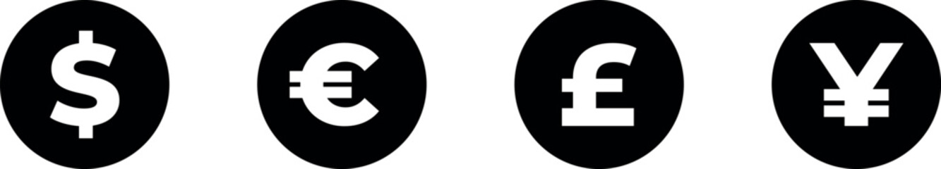 set of the most popular currency symbol