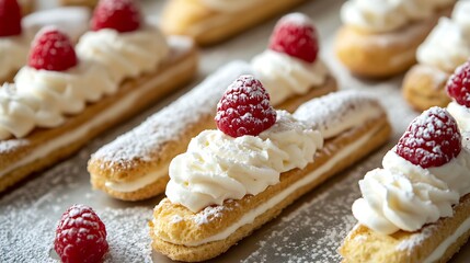Scoffed lady fingers biscuits whipped cream and mascarpone decorated