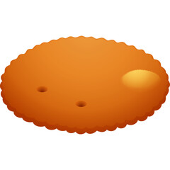 Fluffy orange textured circular object with two small dark holes and a light yellow reflection on a transparent background
