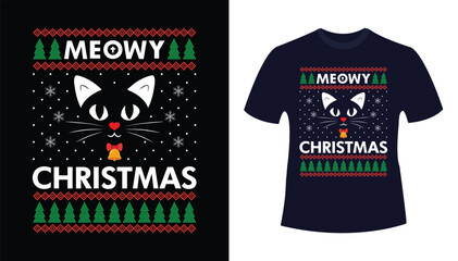 Meowy Christmas Cat Ugly T-Shirt Design