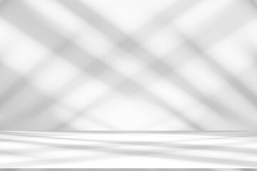 Wall interior background, studio and backdrops show products.with shadow from window color white and grey. background for text insertion and presentation product	
