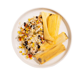 black bean and cheese tamales with southwest rice 