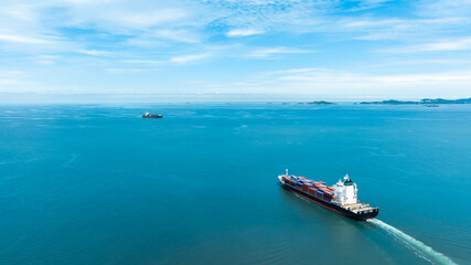 Aerial view of the freight shipping transport system cargo ship container. international transportation Export-import business, logistics, transportation industry concepts	
