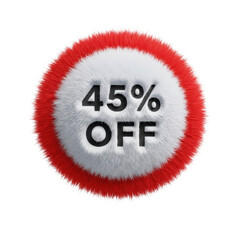 Red and white circular sign with 45 percent off text isolated on white background