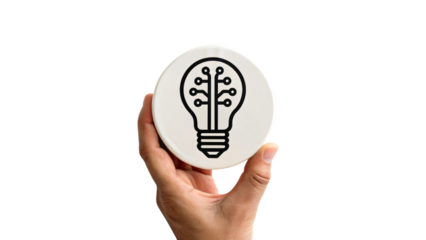 Hand holding digital light bulb is an iconic symbol of bright ideas, innovation, and creative solution in business and technology