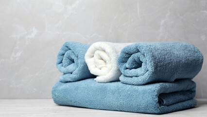 stack of blue towels