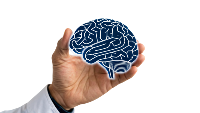 Human hand holding brain symbol for intelligence concept illustration design