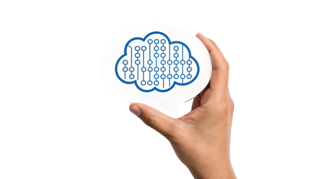 Hand holding a cloud database representing business and social media concept