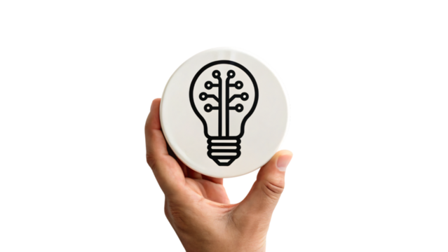 Hand holding digital light bulb is an iconic symbol of bright ideas, innovation, and creative solution in business and technology