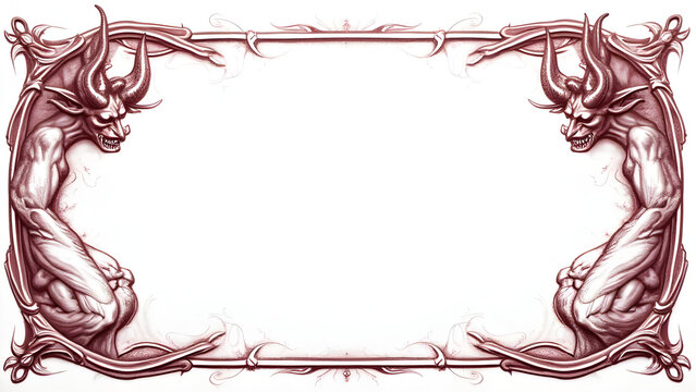 An ornate gothic frame with two detailed demonic gargoyle figures.