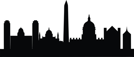 Fototapeta premium Washington DC Skyline Silhouette Vector Illustration with Iconic Landmarks, Washington D.C. Skyline Silhouette Icon Vector Design.