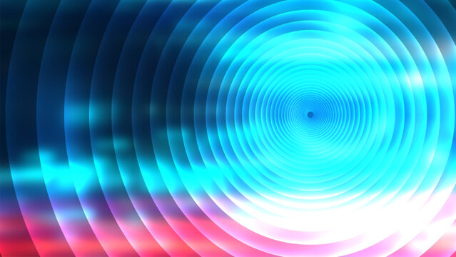 Abstract blue cyan red glowing circular waves and light streaks energy background vector
