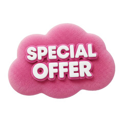 Pink cloud shaped special offer sign isolated on white background