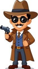Cartoon man wearing a trench coat and holding a gun