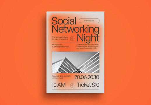 Gray Orange Minimalist Social Networking Night Flyer Set