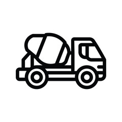 Fototapeta premium Concrete mixer truck line icon, outline illustration of construction vehicle used for mixing and transporting cement