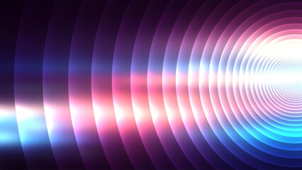 Abstract neon light tunnel with glowing circles and squares digital art vector lens stripes background © Lepe PNG
