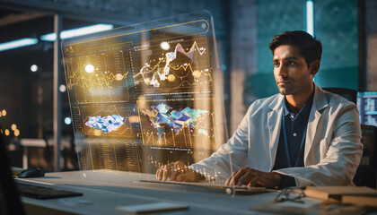 Data Scientist Analytics Colorful 3D Data Visualization Dashboard Technology