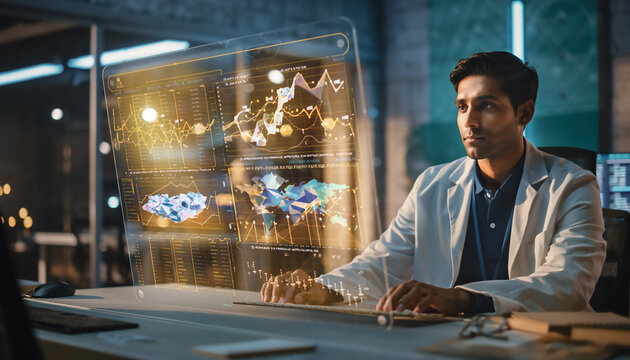 Data Scientist Analytics Colorful 3D Data Visualization Dashboard Technology