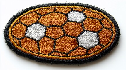 Close-up of an embroidered patch resembling a soccer ball on a white background