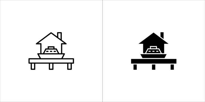 Floating house icon, boat house vector illustration