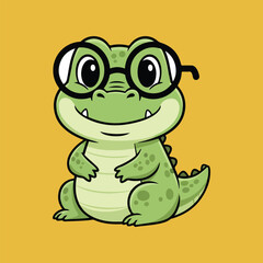 Cartoon crocodile wearing glasses. vector illustrator