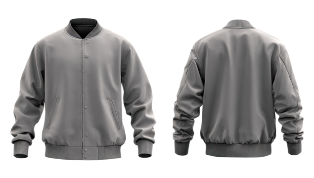 Gray bomber jacket, front and back views (3)