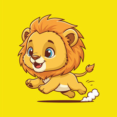 Cute baby lion cartoon jumping