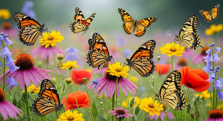 Butterflies dancing among colorful wildflowers in a meadow