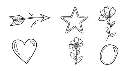 Cute doodle elements for creative design projects arrow heart star flower