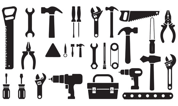 Hand Tool Icon Set &ndash; Construction, Repair, and Mechanic Equipment Vector Collection .