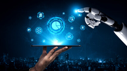 Naklejka na ściany i meble AI data analytics delivers predictive insights, real-time modeling, and business intelligence for data-driven decision-making in digital enterprises. Entice Naklejka na ściany i meble AI data analytics delivers predictive insights, real-time modeling, and business intelligence for data-driven decision-making in digital enterprises. Entice